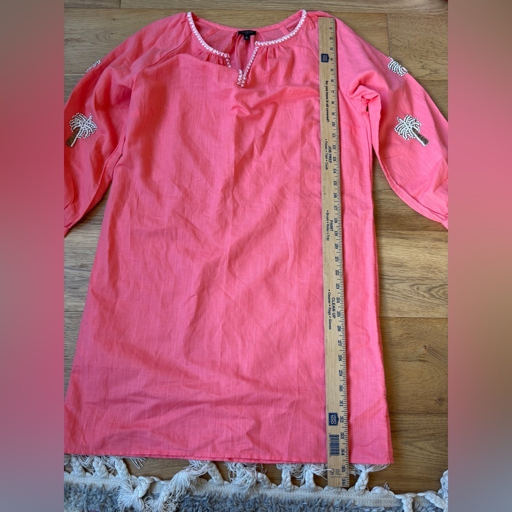 Talbots linen/cotton shift dress either beaded palm trees MP - Picture 4 of 7
